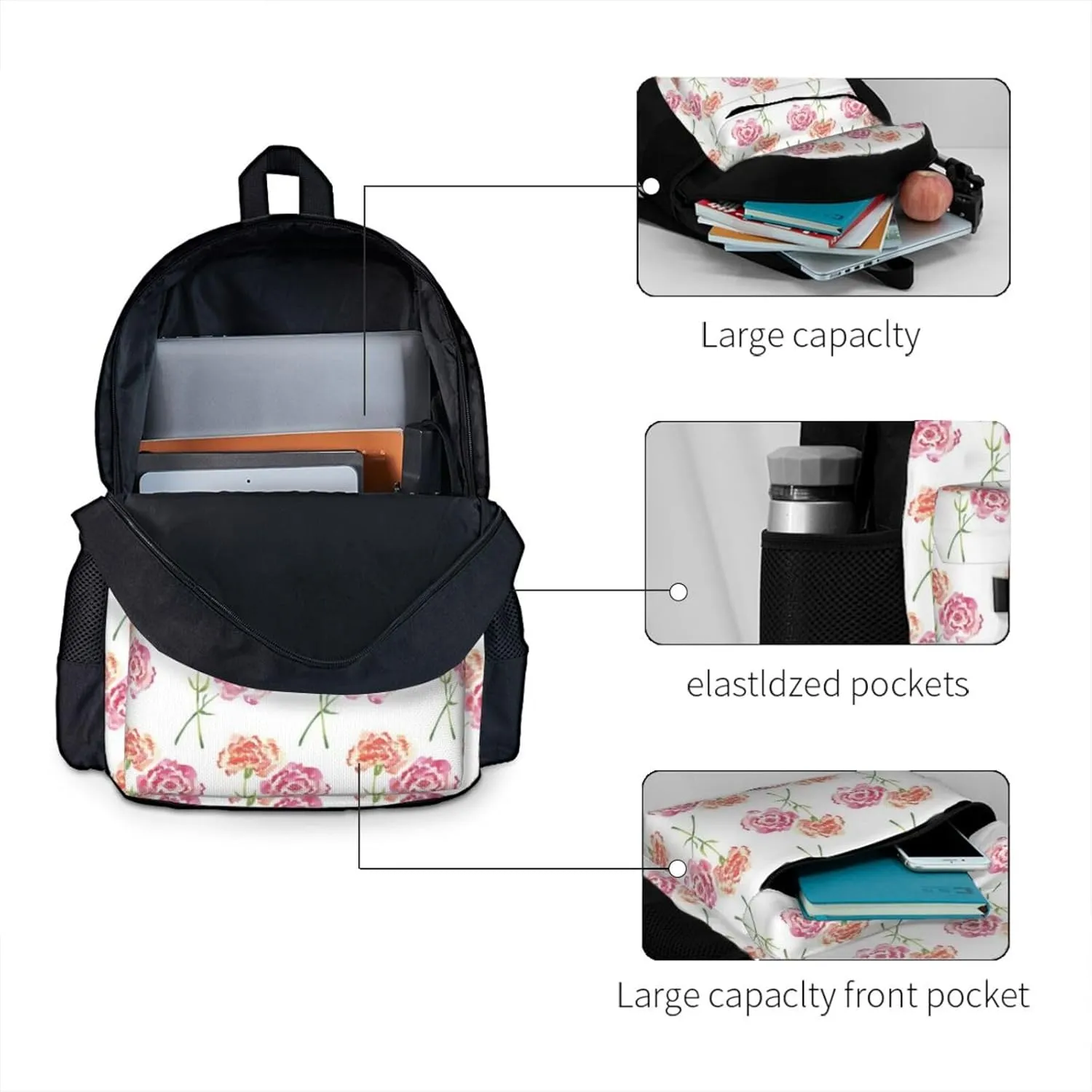 Large Capacity Leisure Travel Backpack Adjustable Strap Suitable Work Outdoor Sport for Woman Man Yellow Pollen Flower