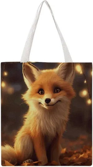 Large Grocery Bags Beach Tote Cute Fox Shopping Bag for Women Shoulder Bag for Travel Work Handbag