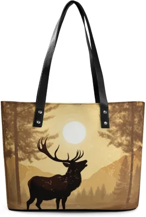 Large Grocery Bags Beach Tote Elk Artwork Bag for Women Shoulder Bag for Travel Work Handbag
