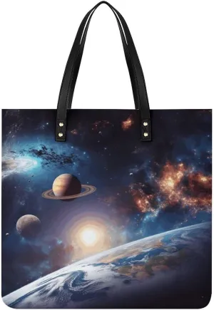 Large Grocery Bags Beach Tote Universe Galaxy Outer Space Bag for Women Shoulder Bag for Travel Work Handbag