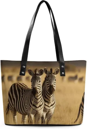 Large Grocery Bags Beach Tote Zebras in The Grass of The Savanna Bag for Women Shoulder Bag for Travel Work Handbag