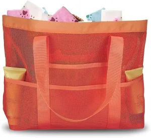 Large Mesh Beach Bag, Beach Tote Bags with 9 Pocket for Family