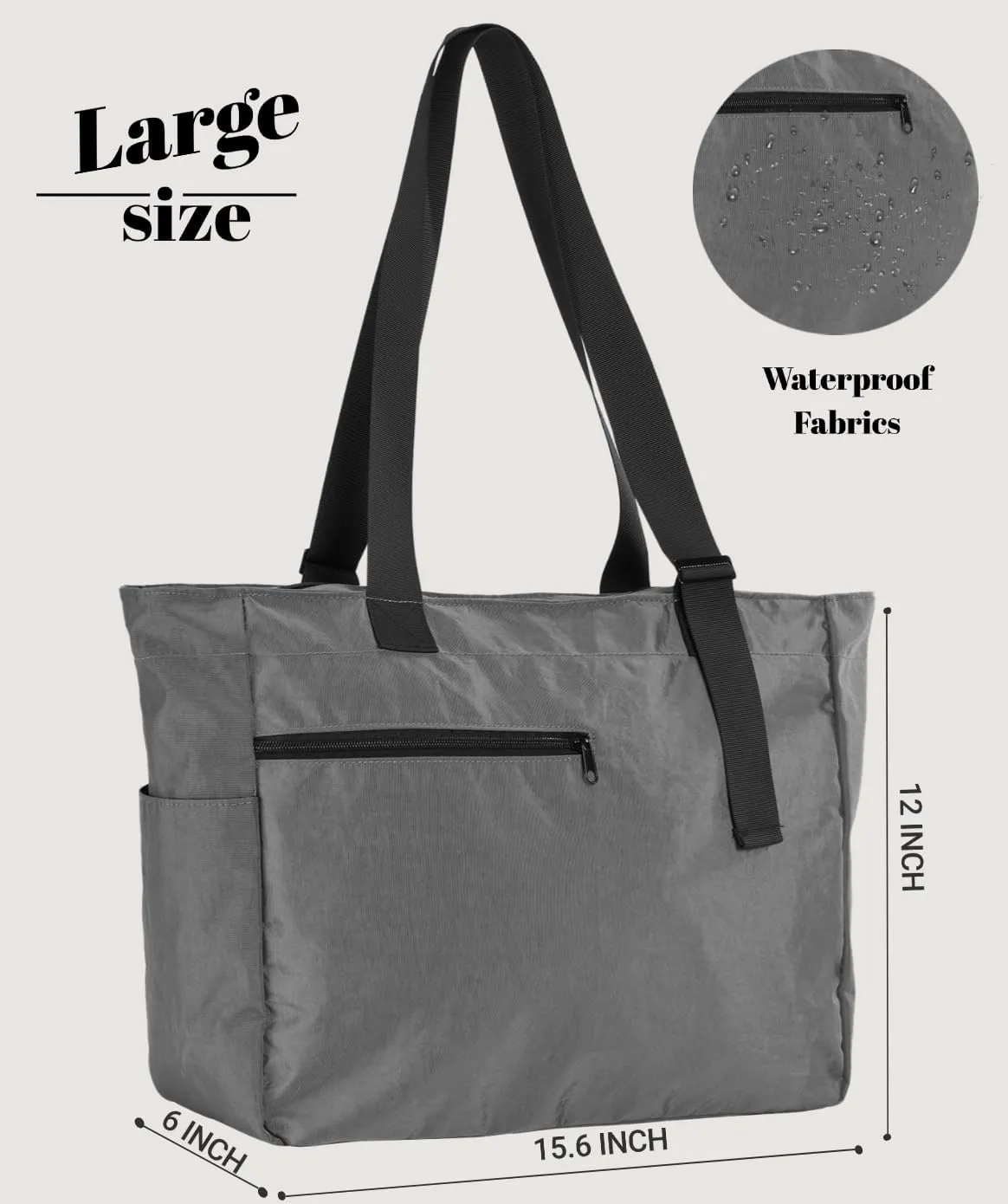 Large Tote Bag for Women Versatile Lightweight Adjustable Strap Shoulder Handbag with Zipper for Gym,Travel, Work,Beach