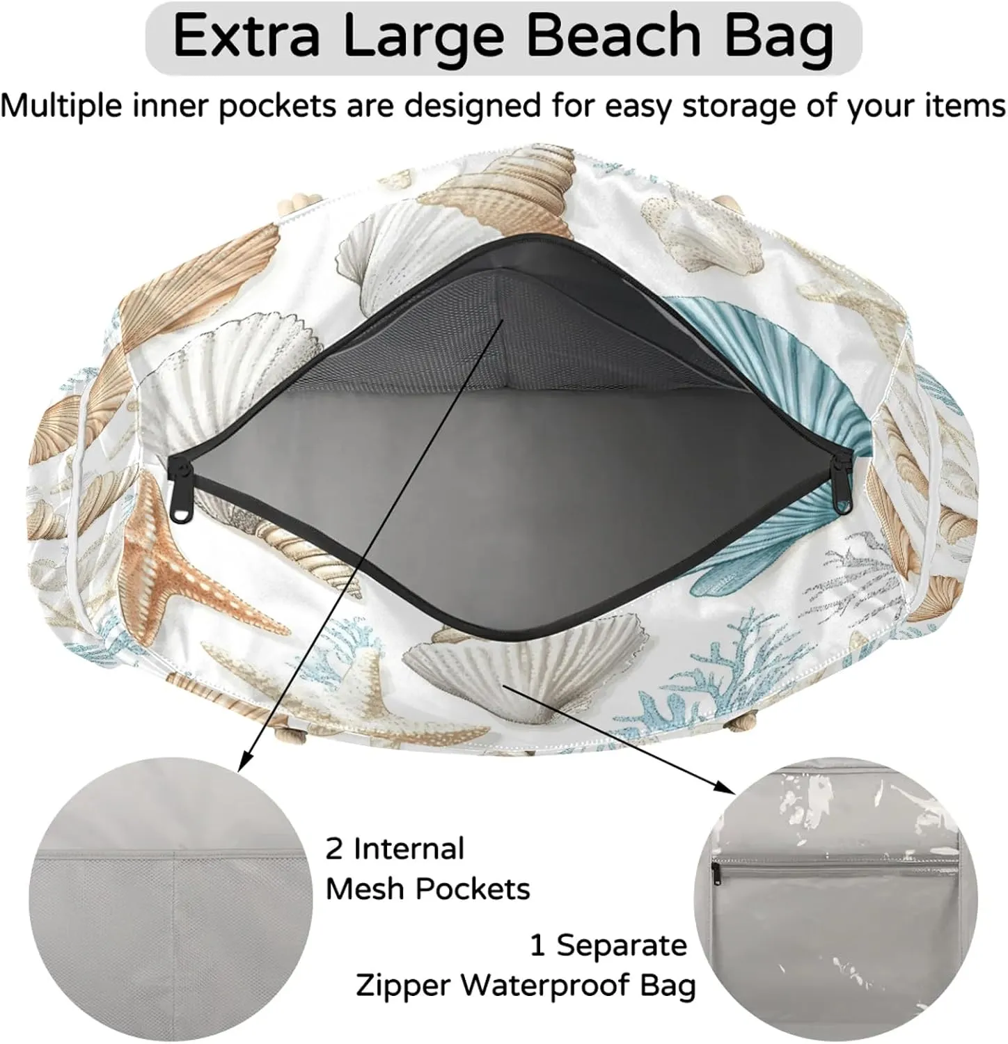 Large Tote Beach Bags for Women with Zipper Waterproof Sandproof Gym Swim Pool Grocery Travel Bag