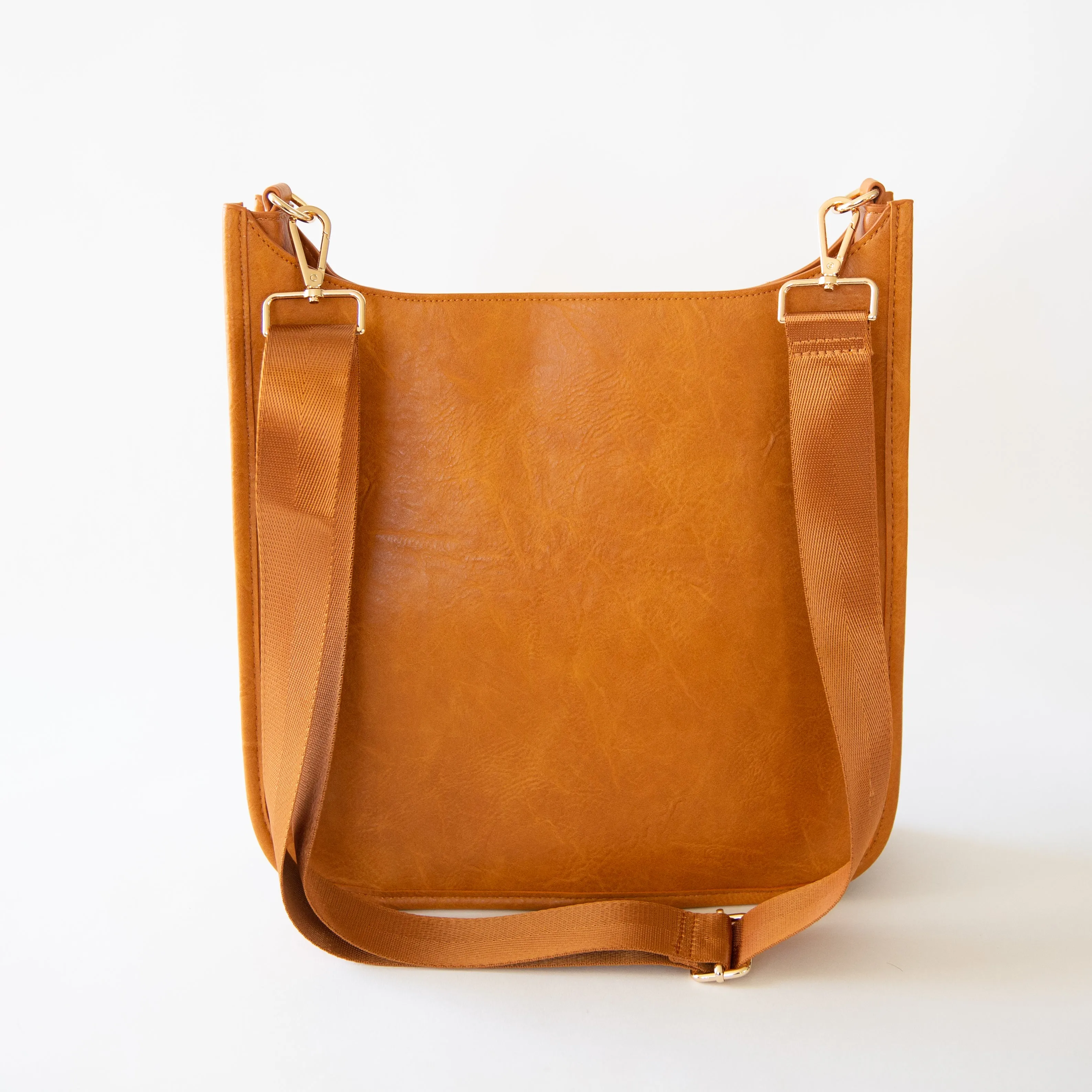 Large Vegan Leather Messenger Bag-Cognac