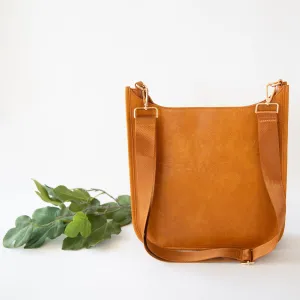 Large Vegan Leather Messenger Bag-Cognac