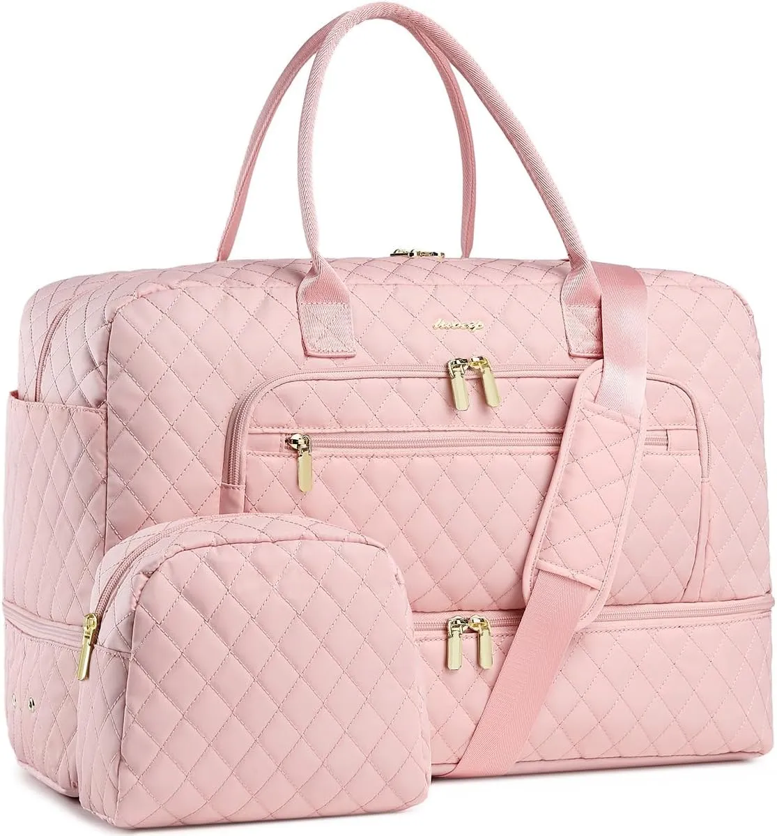 Large Women Travel Duffle Bag - Carry on Overnight Bag Weekend Travel Duffel Tote Bag Yoga Gym Bag with Wet Pocket Toiletry Weekender Overnight Bag for Travel Business Trips Sports Hospital Pink