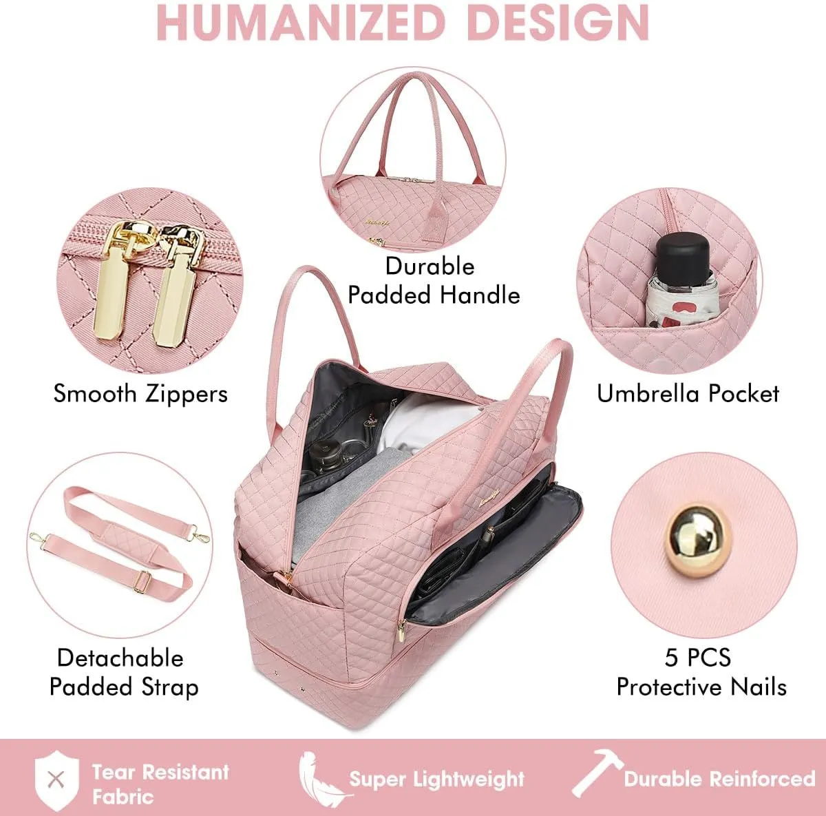 Large Women Travel Duffle Bag - Carry on Overnight Bag Weekend Travel Duffel Tote Bag Yoga Gym Bag with Wet Pocket Toiletry Weekender Overnight Bag for Travel Business Trips Sports Hospital Pink