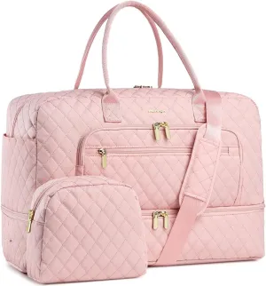 Large Women Travel Duffle Bag - Carry on Overnight Bag Weekend Travel Duffel Tote Bag Yoga Gym Bag with Wet Pocket Toiletry Weekender Overnight Bag for Travel Business Trips Sports Hospital Pink