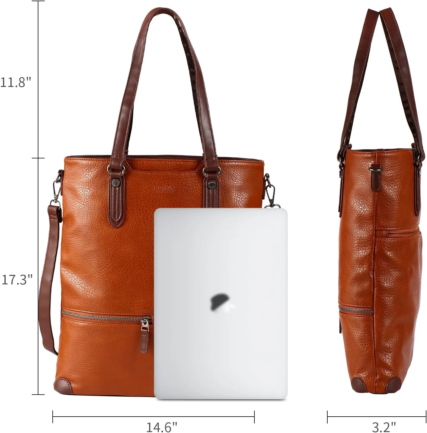Lassviin Laptop Tote Bag, Leather Work Tote for Computer Bag Waterproof Lightweight Shoulder Bag Purse Handbag Crossbody Bag