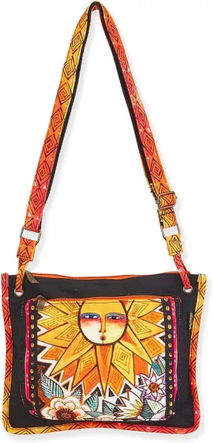 Laurel Burch Crossbody Tote Zipper Top 12"X9.5"-Sun Salutation, Multicolor