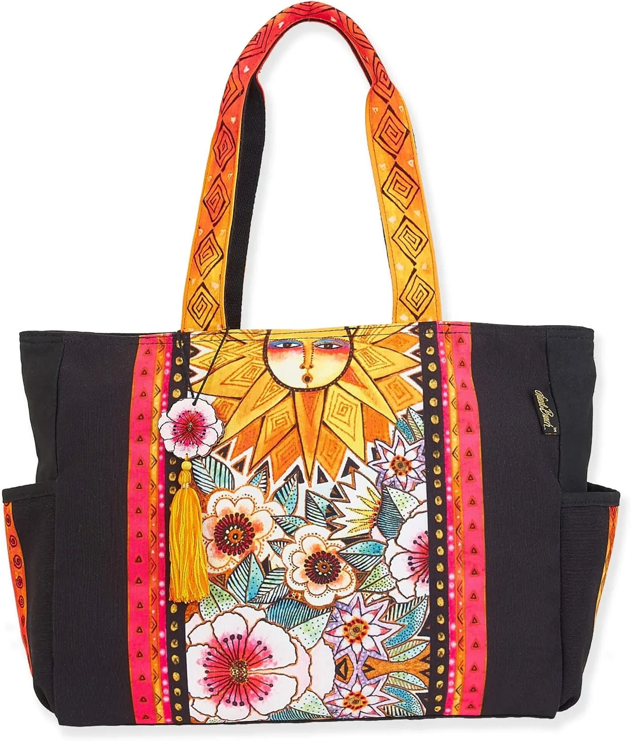 Laurel Burch Shoulder Tote Zipper Top 19"X4"X12"-Sun Salutation, Multicolor