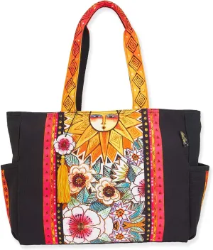 Laurel Burch Shoulder Tote Zipper Top 19"X4"X12"-Sun Salutation, Multicolor