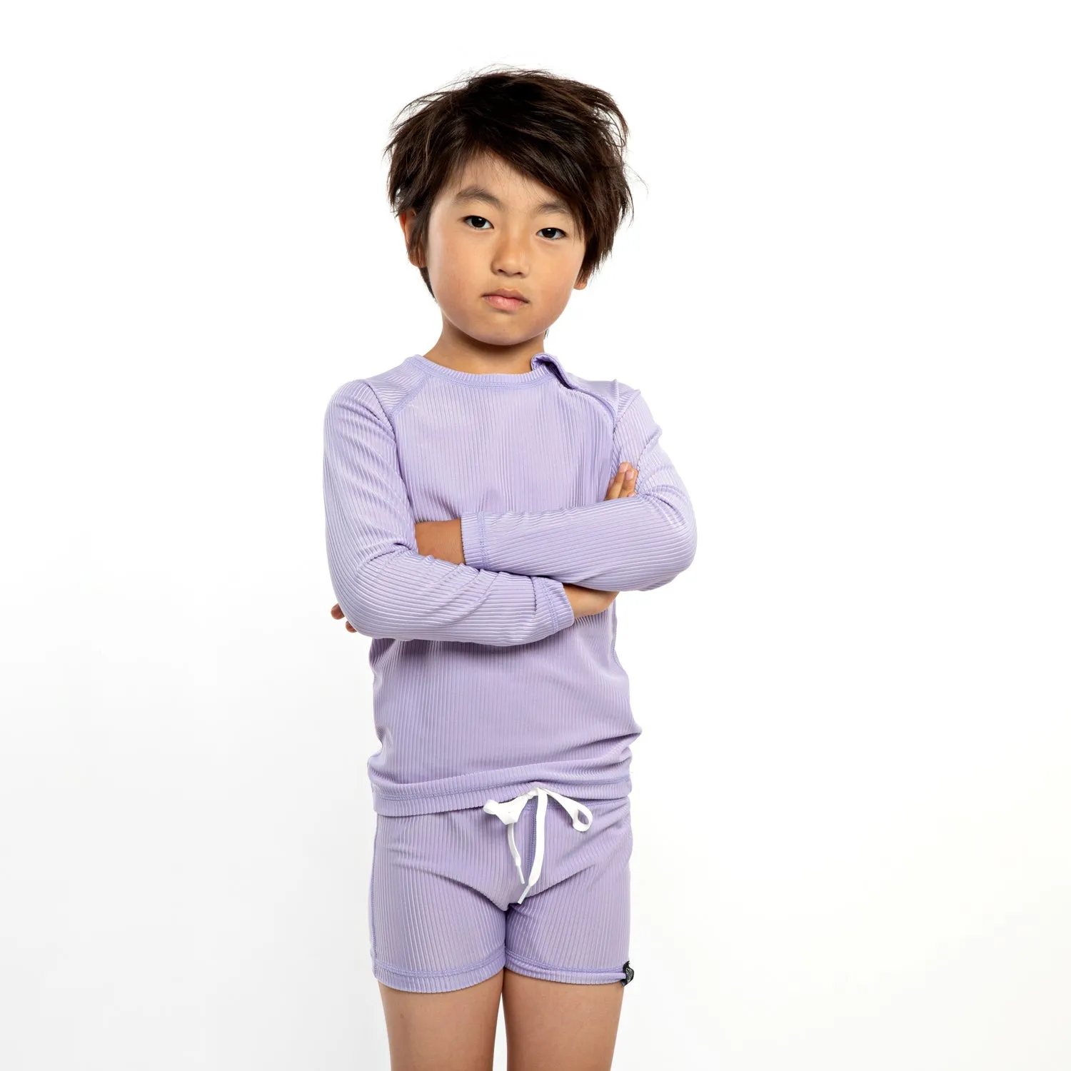 Lavender Ribbed Swimsuit - Long Sleeve