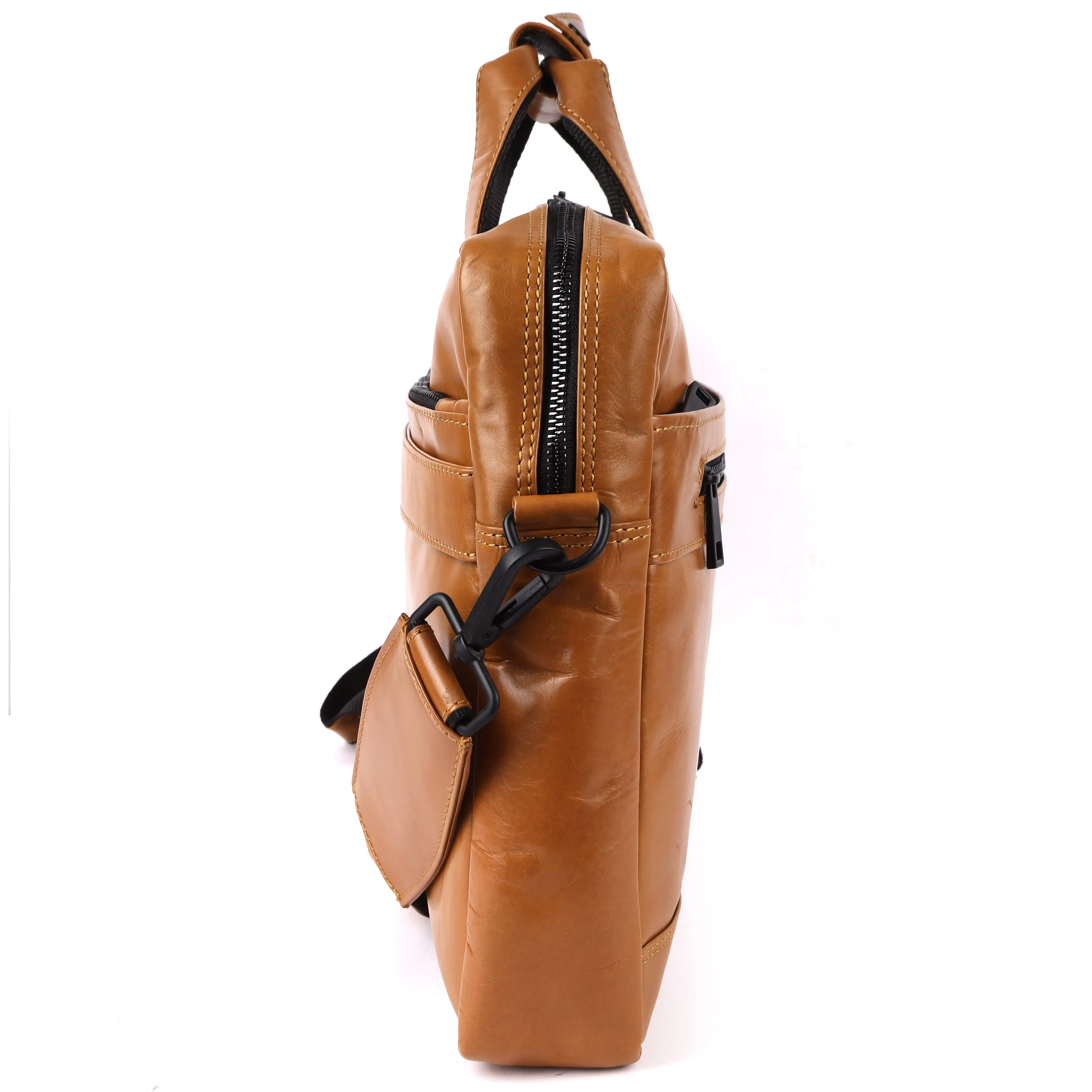 Laveri Genuine Leather Office Laptop Bag (TAN-TUMBLER)
