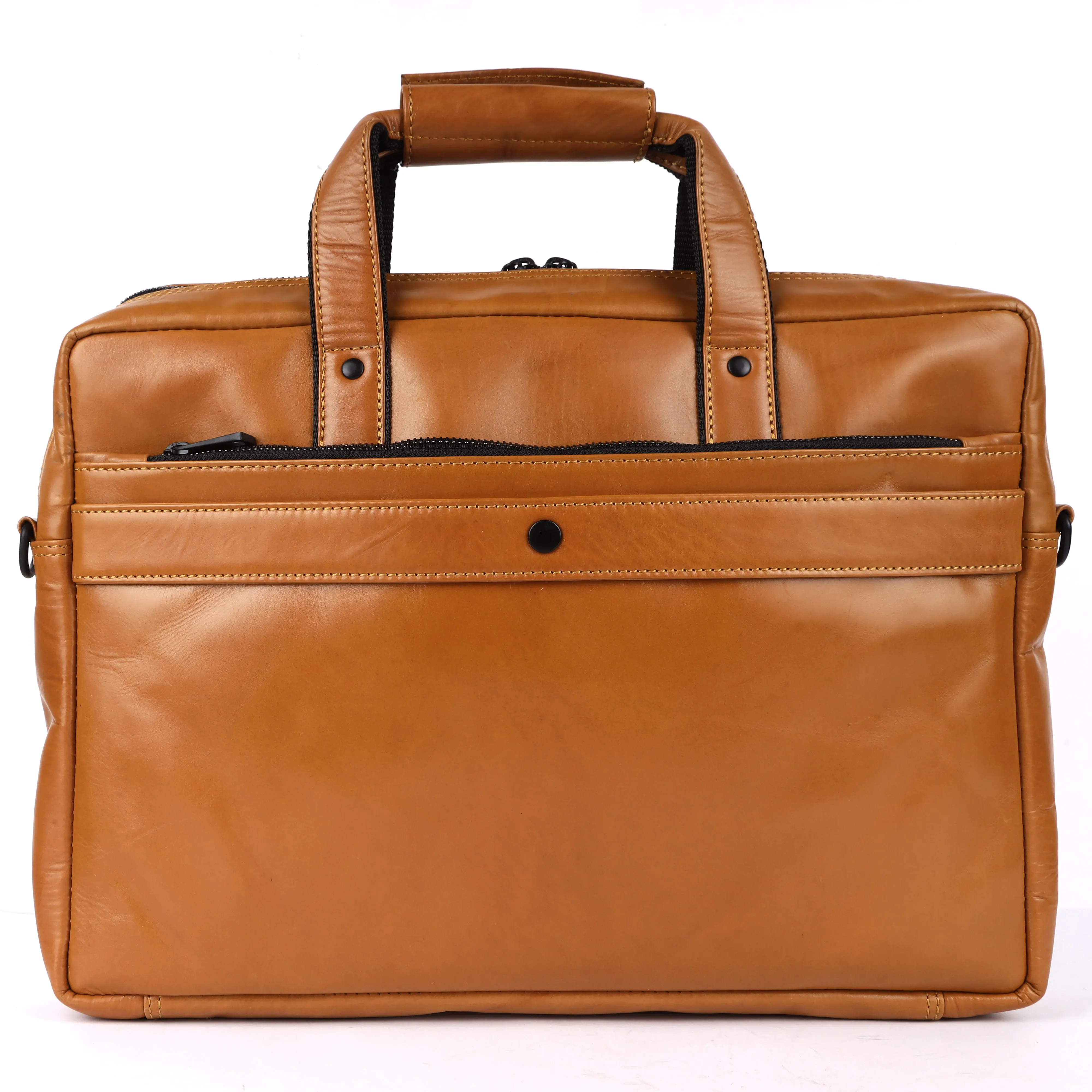 Laveri Genuine Leather Office Laptop Bag (TAN-TUMBLER)