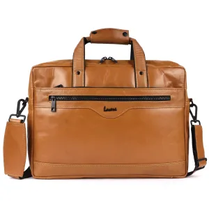 Laveri Genuine Leather Office Laptop Bag (TAN-TUMBLER)