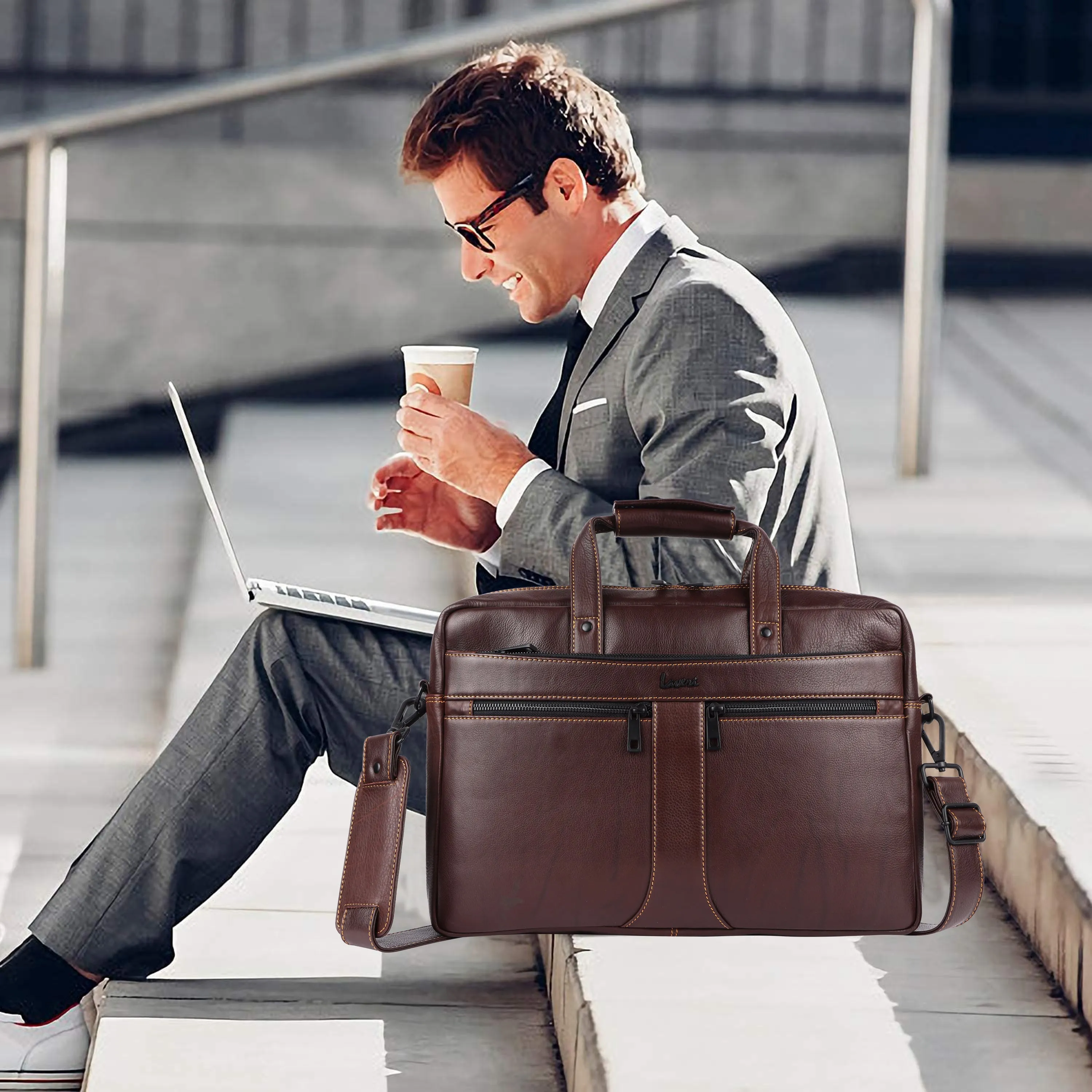 Laveri Genuine Leather Office Laptop Bag