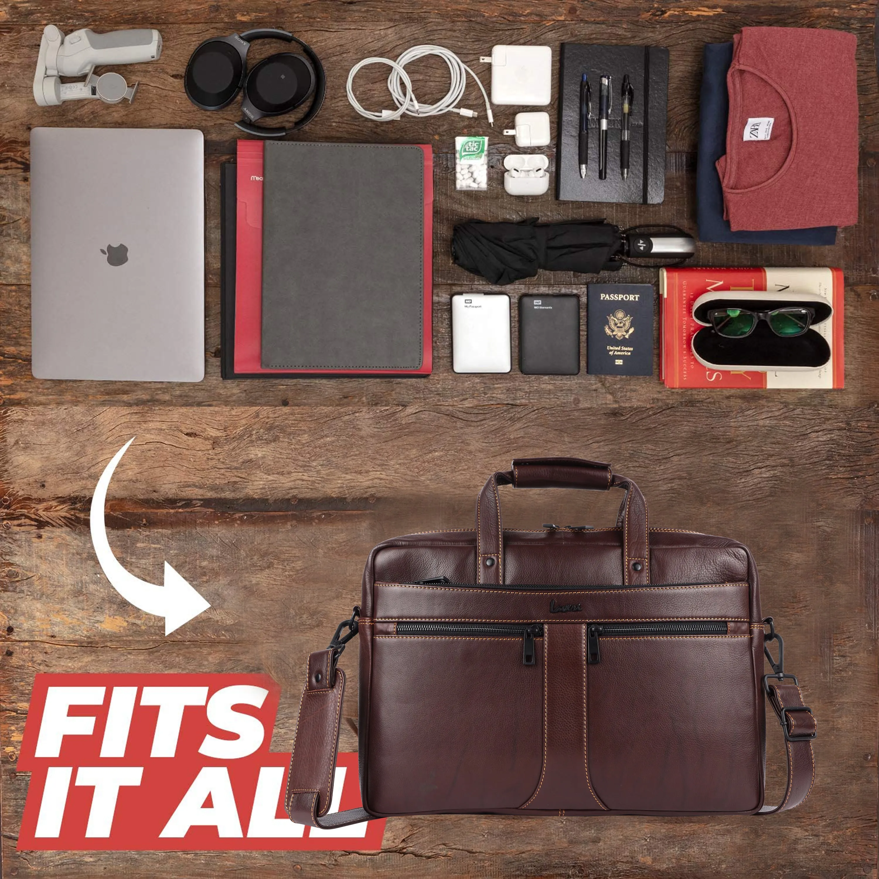 Laveri Genuine Leather Office Laptop Bag