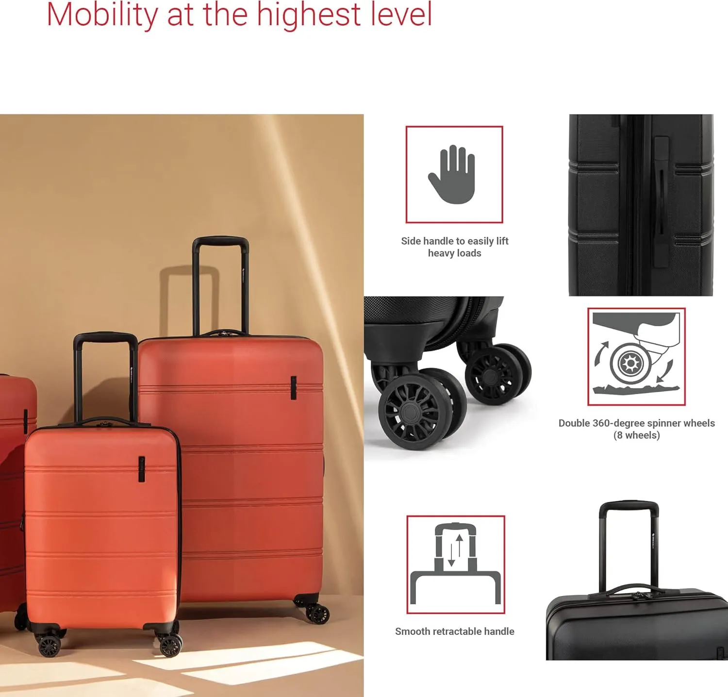 LAX Collection Hard Shell Spinner Carry On Luggage for Airplanes, Expandable Rolling Suitcase with 360-Degree Spinner Wheels, Retractable Handle, Airline Approved, 20 Inch, Black