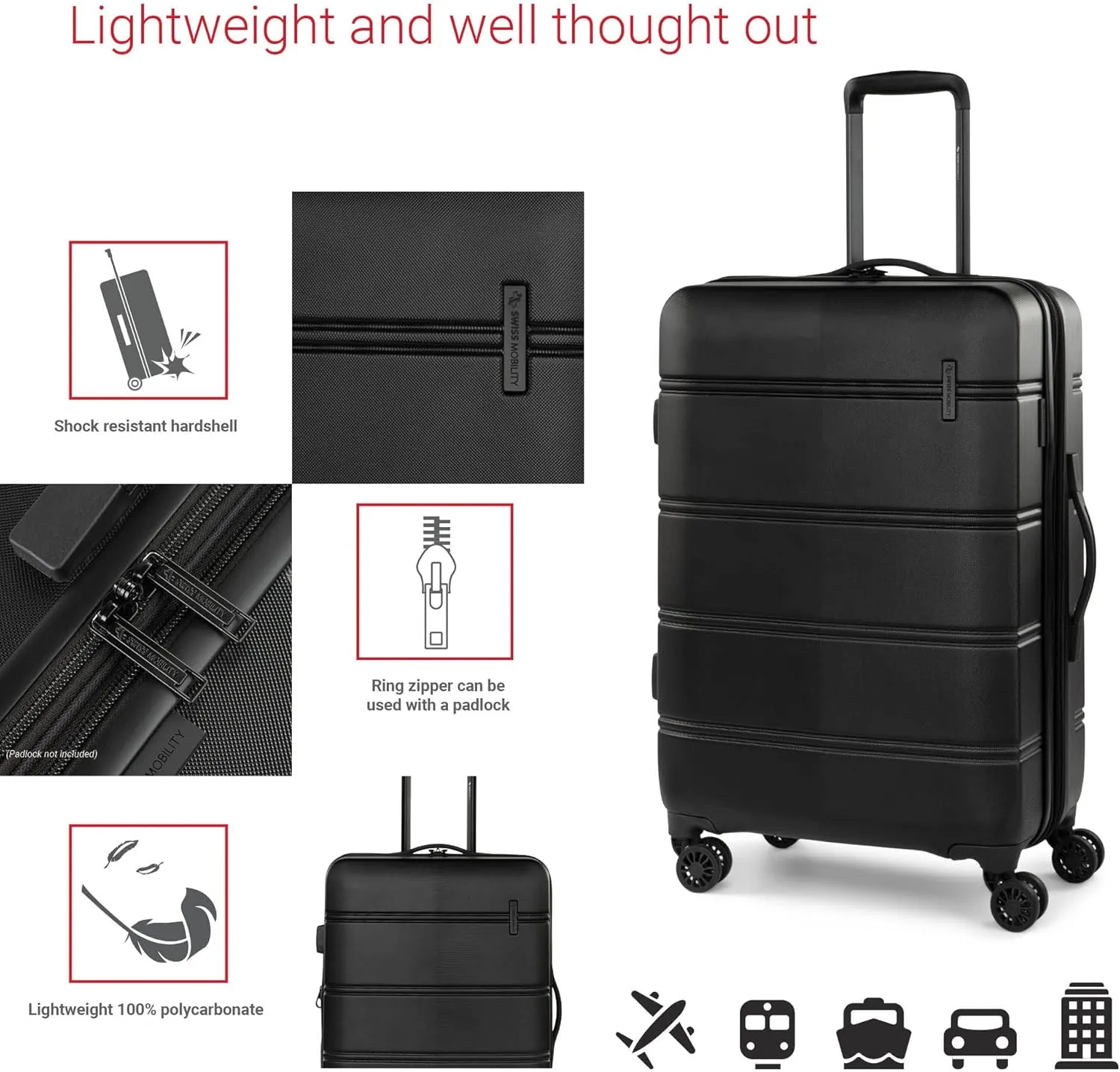 LAX Collection Hard Shell Spinner Carry On Luggage for Airplanes, Expandable Rolling Suitcase with 360-Degree Spinner Wheels, Retractable Handle, Airline Approved, 20 Inch, Black