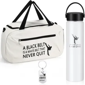 Layhit 3 Pcs Karate Gifts for Boys Taekwondo Karate Bag Martial Arts Duffel Bag 24 oz Stainless Steel Water Bottle Keychain Taekwondo Gifts for Kids Adults Lover