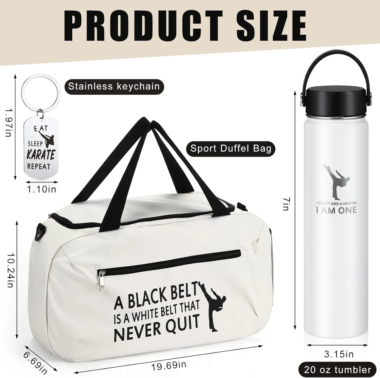 Layhit 3 Pcs Karate Gifts for Boys Taekwondo Karate Bag Martial Arts Duffel Bag 24 oz Stainless Steel Water Bottle Keychain Taekwondo Gifts for Kids Adults Lover