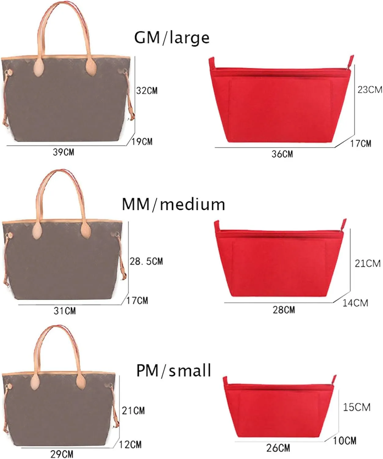 Lckaey Purse Insert Organizer for Neverfull gm Bag purse Organizer kit insert 1070Claret-L
