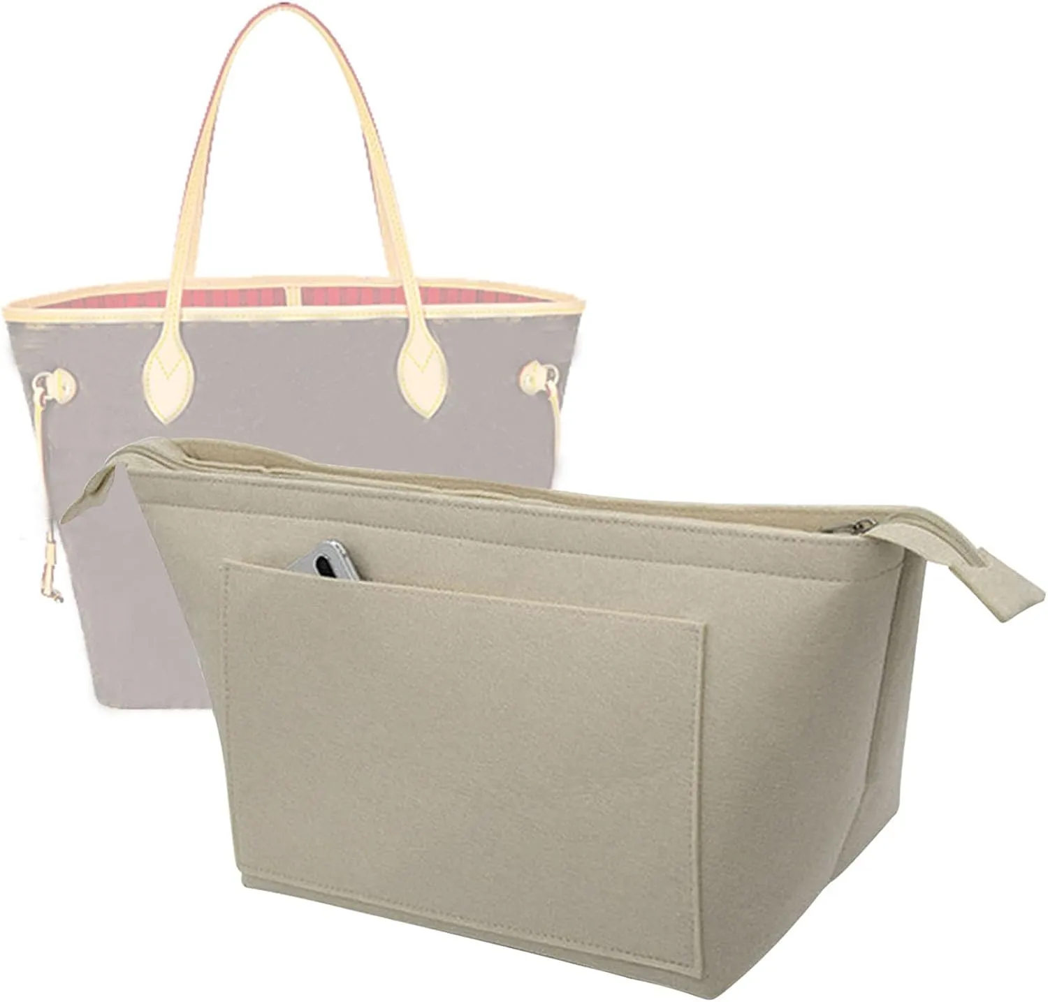 Lckaey Purse Insert Organizer for Neverfull pm mm gm Bag Liner Shaper purse kit insert 1070beige-M