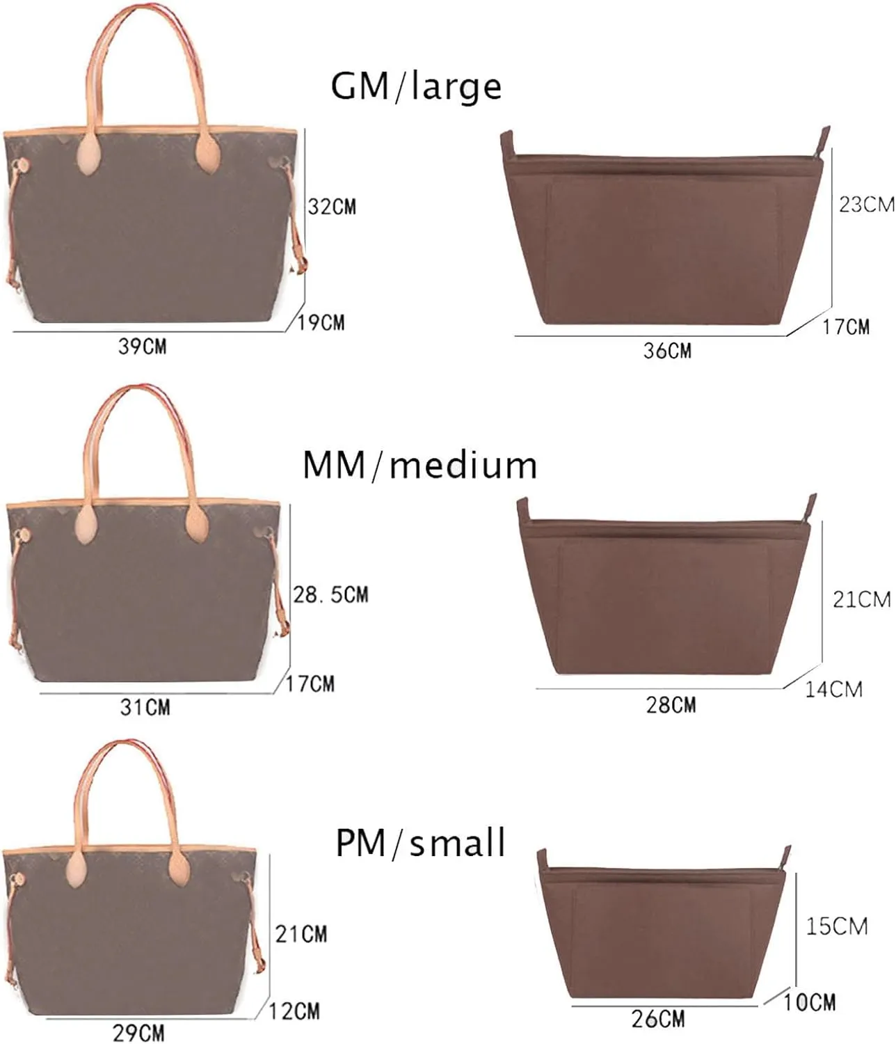 Lckaey Purse Insert Organizer for Neverfull pm mm gm Bag Liner Shaper purse kit insert 1070beige-M