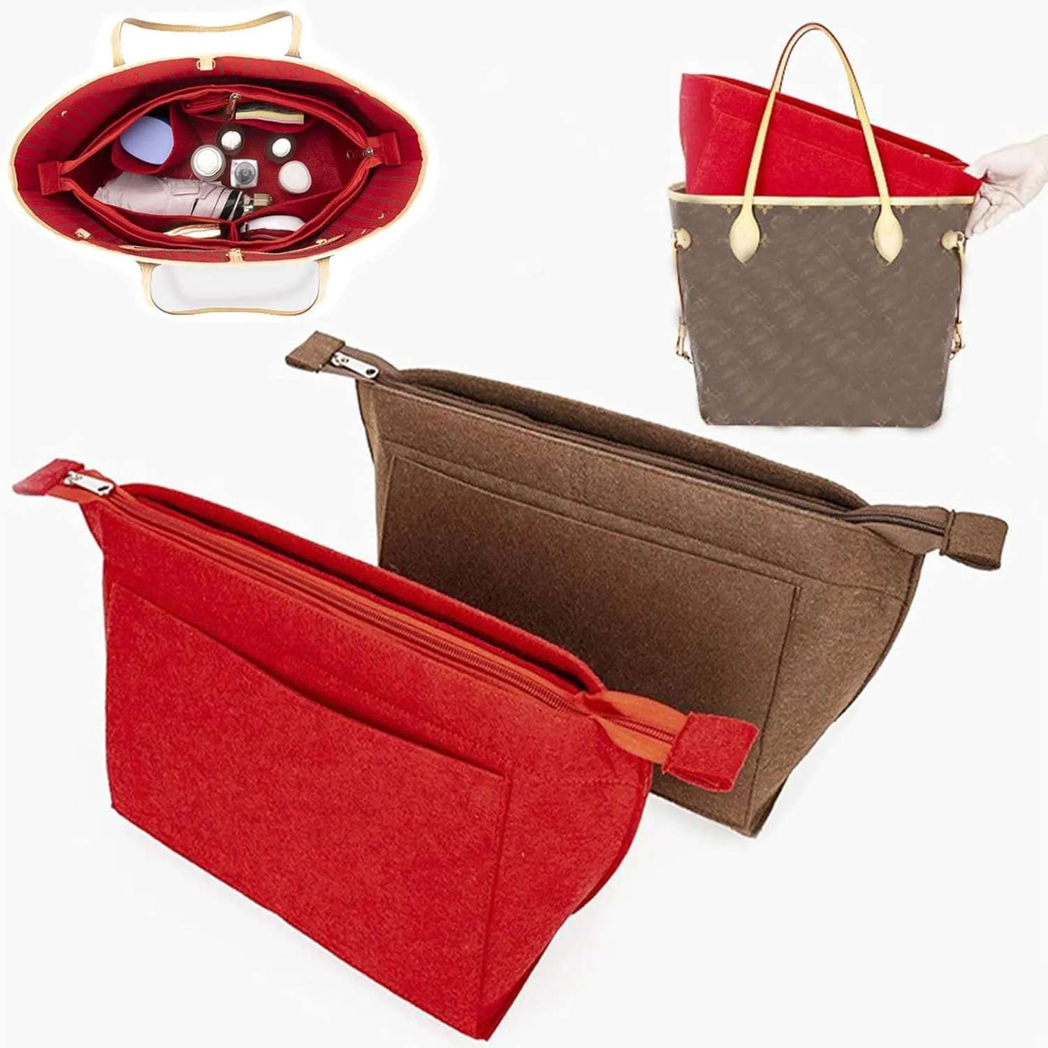 Lckaey Purse Insert Organizer for Neverfull pm mm gm Bag Liner Shaper purse kit insert 1070beige-M