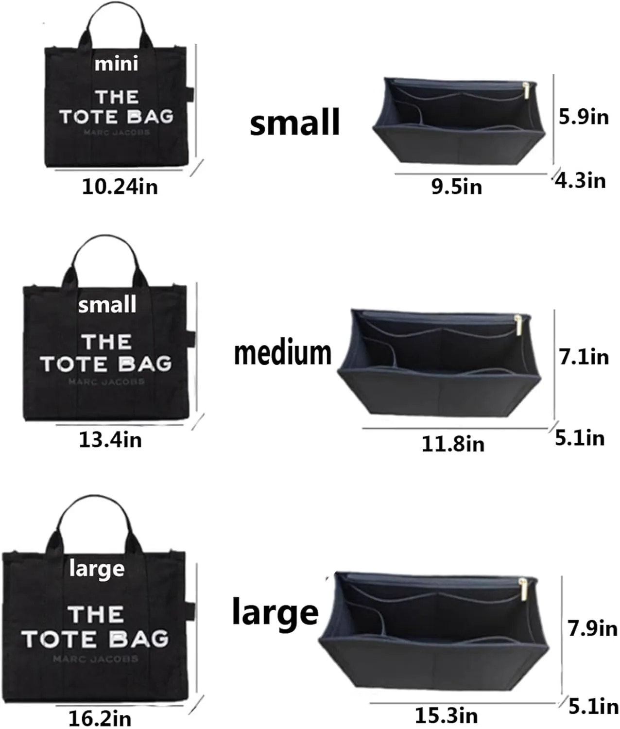 Lckaey tote bag organizer insert for marc jacobs medium tote bag organizer 2042black-M