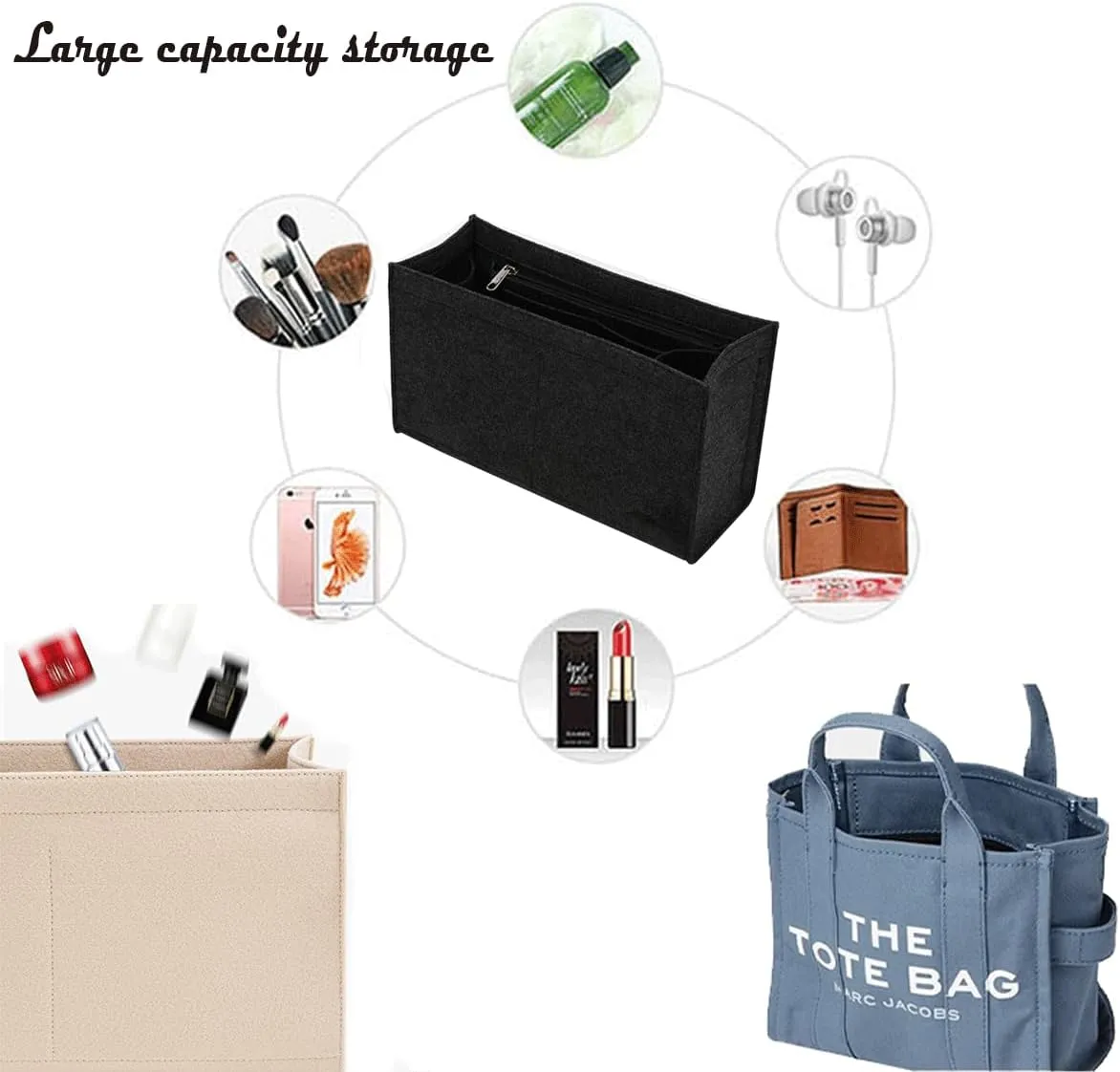Lckaey tote bag organizer insert for marc jacobs medium tote bag organizer 2042black-M