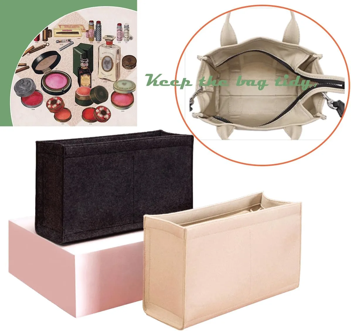 Lckaey tote bag organizer insert for marc jacobs medium tote bag organizer 2042black-M