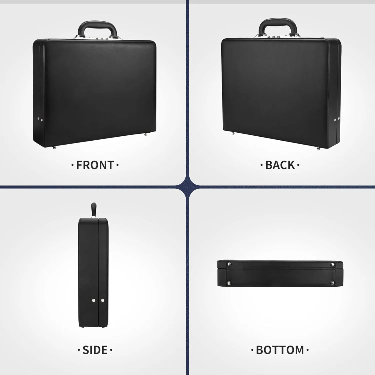 Leather Briefcase for Men with Combination Lock, Classic Hard Shell Attache Case in Black, Fits 16 Inch Laptop