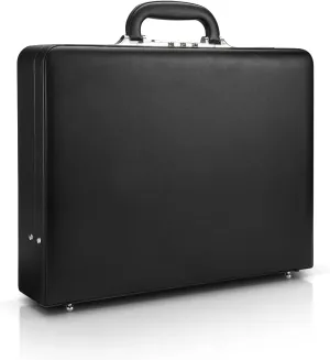 Leather Briefcase for Men with Combination Lock, Classic Hard Shell Attache Case in Black, Fits 16 Inch Laptop