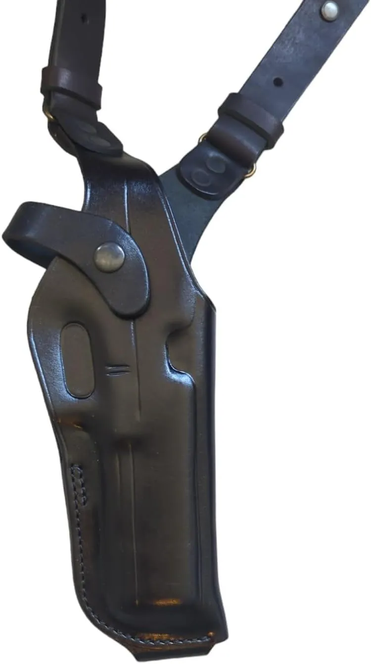 Leather Shoulder Holster System Compatible with Glock 17, Glock 19 and More, Glock 22/23/31/32/34 – Vertical Concealed Carry with Double Mag Pouch, Right Handed Over The Shoulder Holster