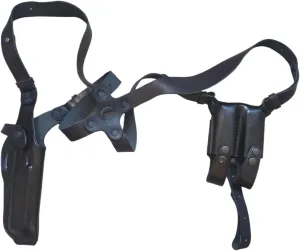 Leather Shoulder Holster System Compatible with Glock 17, Glock 19 and More, Glock 22/23/31/32/34 – Vertical Concealed Carry with Double Mag Pouch, Right Handed Over The Shoulder Holster