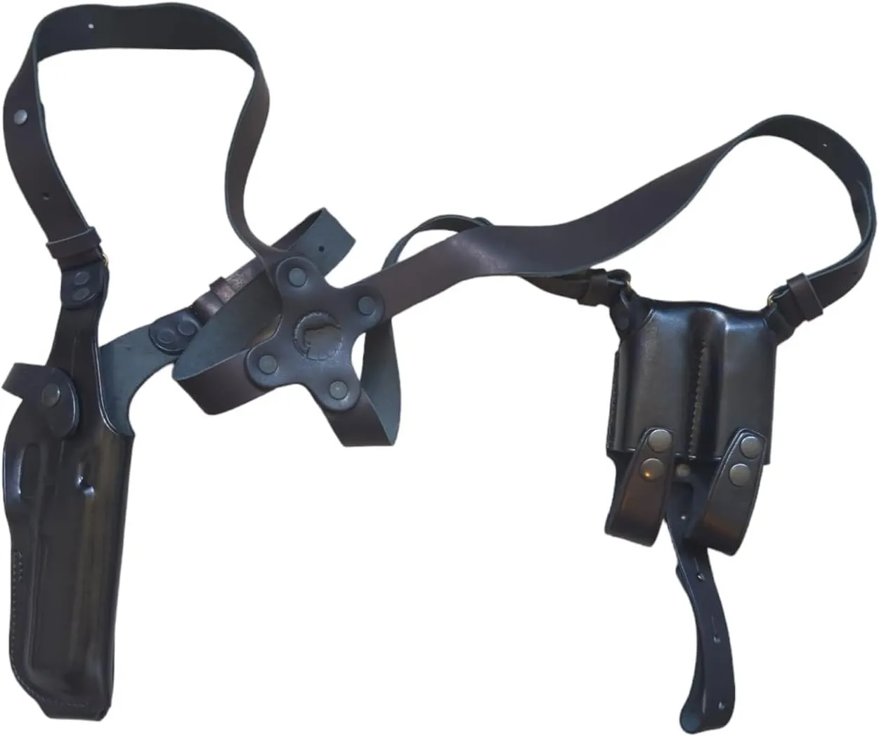 Leather Shoulder Holster System Compatible with Glock 17, Glock 19 and More, Glock 22/23/31/32/34 – Vertical Concealed Carry with Double Mag Pouch, Right Handed Over The Shoulder Holster