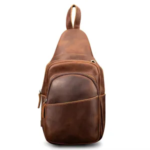 Leather Sling Bag for Men,Chest Bag Shoulder Bag Crossbody Bag Travel Hiking Daypack(Dark Brown)