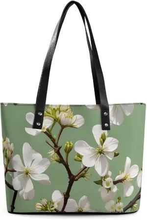 Leather Tote Bag Crossbody Bags for Women Fashion Top Handle Handbag Dogwood Blossoms Ladies Shoulder Bags Casual Beach Bag Gym Bages Ladies Purses for Shopping Work Travel