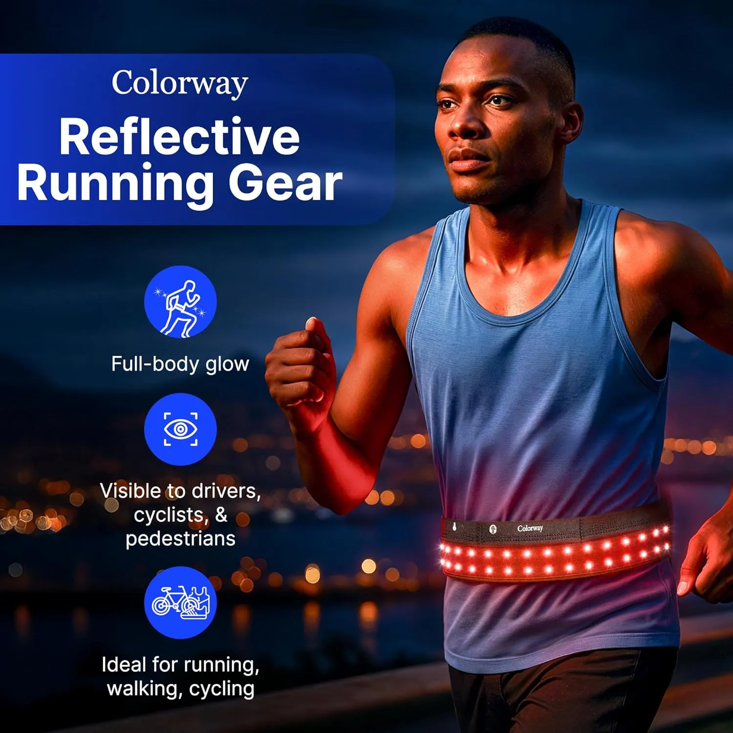 LED Running Belt - Reflective Running Gear with Removable Light Strip, 5 Bright Colors, USB Rechargeable, Adjustable Waist Pack, High Visibility, Night Safety Belts for Men and Women