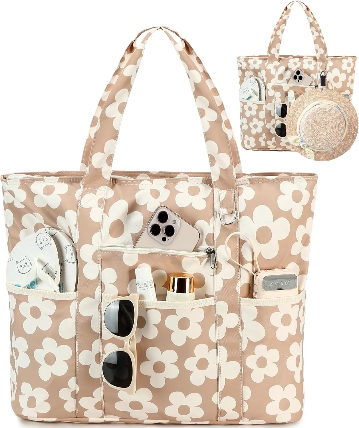 LEDAOU Beach Bags for Women, Beach Bags Waterproof Sandproof, Packable Beach Tote Bag with Zipper Travel Sports