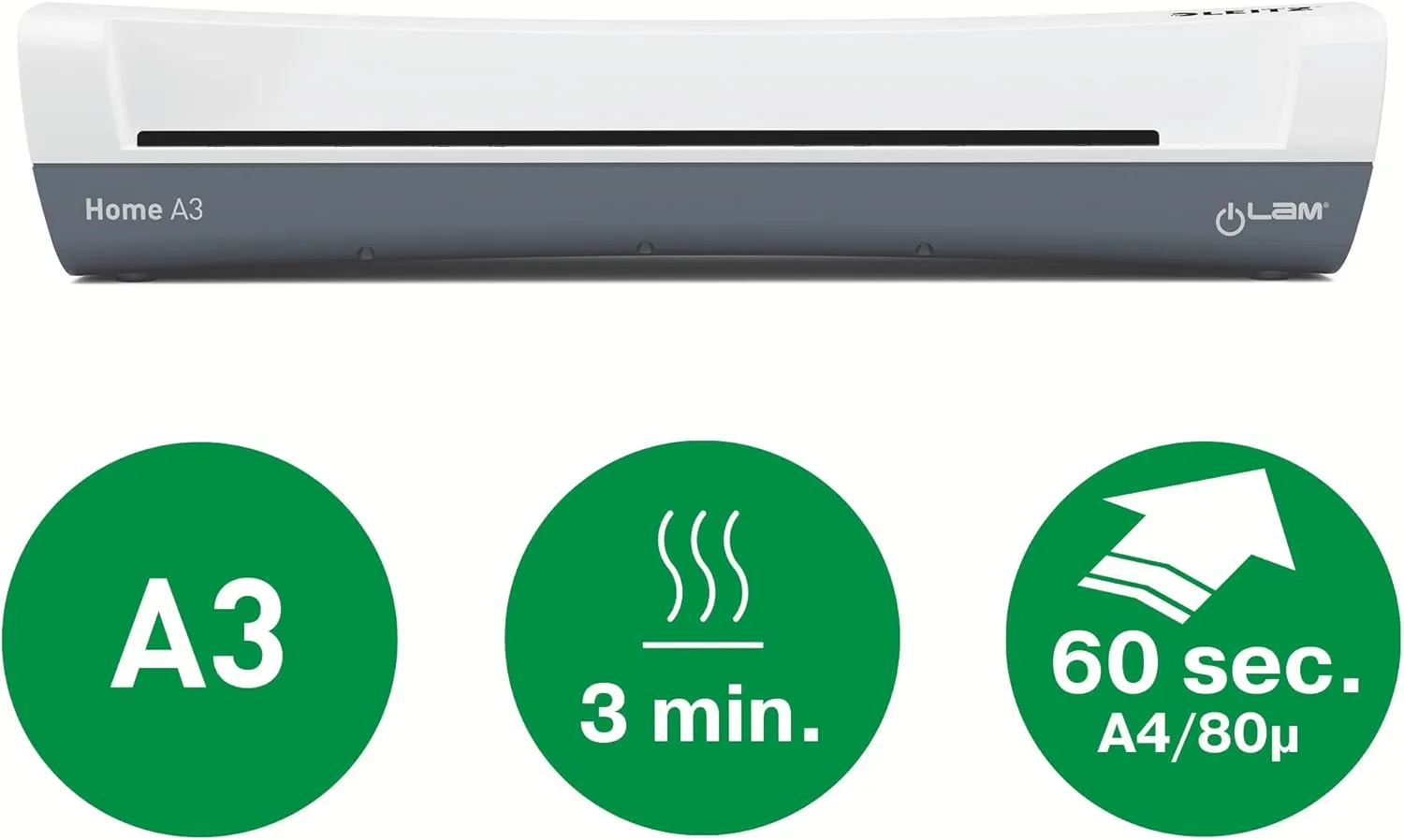 Leitz iLAM Home A3 Laminator, 3 Min Warm-up, 75-125 Micron Pouches, A4 Pouches Included, White, 74320001