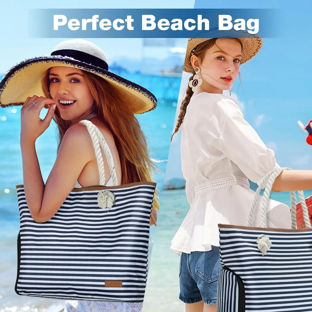 Lekesky Beach Bags for Women Large Waterproof Beach Tote Bags with Zipper Beach Bag Waterproof Sandproof Swim Pool Bag