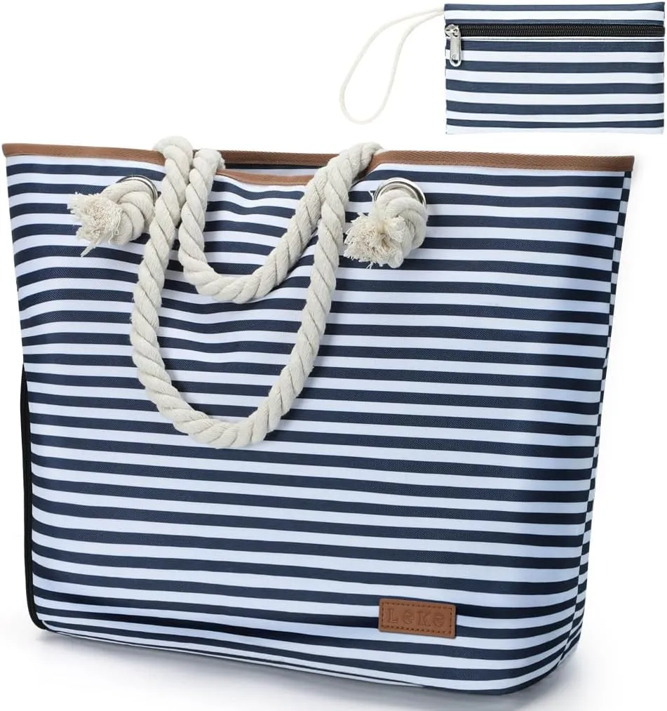 Lekesky Beach Bags for Women Large Waterproof Beach Tote Bags with Zipper Beach Bag Waterproof Sandproof Swim Pool Bag
