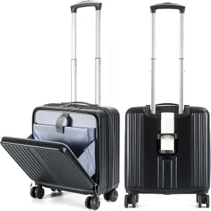 Lekesky Carry On,16 Inch Rolling Laptop Bag for Women,Hardshell Underseat Suitcase with 4 Spinner Wheels,Lightweight Teacher Briefcase with TSA Lock for Work Travel Business, Black