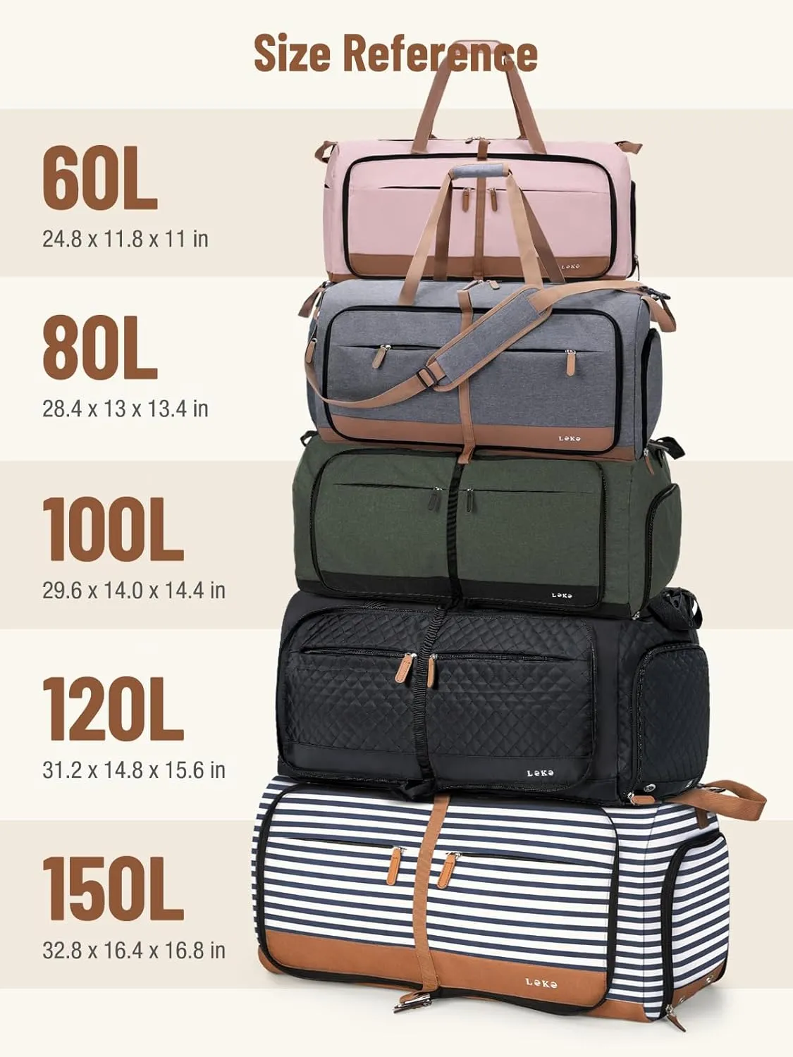 Lekesky Foldable Travel Duffel Bag for Women, 60L Large Duffle Bag with Separate Shoes Compartments & Straps, Carry On Weekend Bag for Women, Hospital, Overnight(Grey)