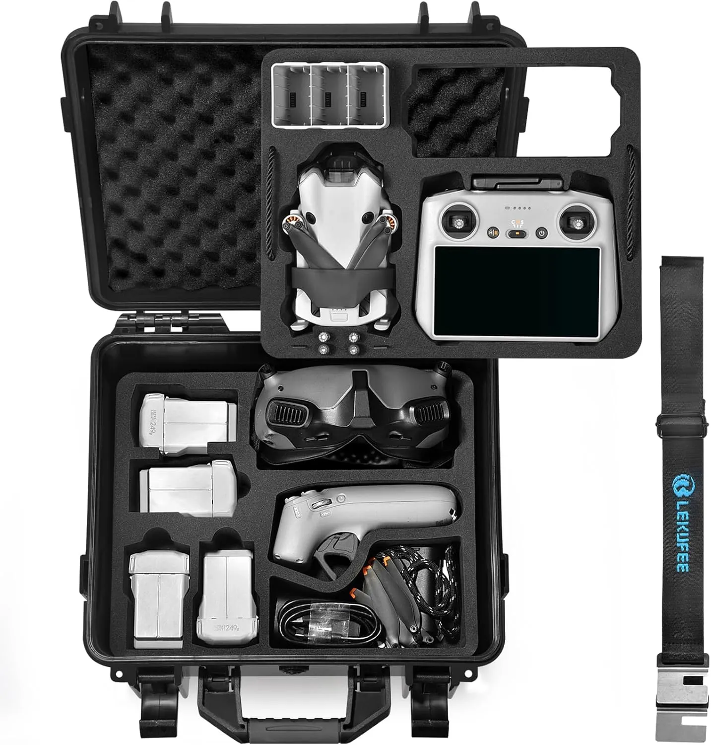 Lekufee Portable Waterproof Hard Case for DJI Mini 4 Pro,DJI Mini 3 Pro,Mini 3 Drone,DJI RC 2,DJI RC N3/N2,DJI Goggles 2/3/Goggles Integra/DJI RC Motion 2/3 and Accessories(Case Only)