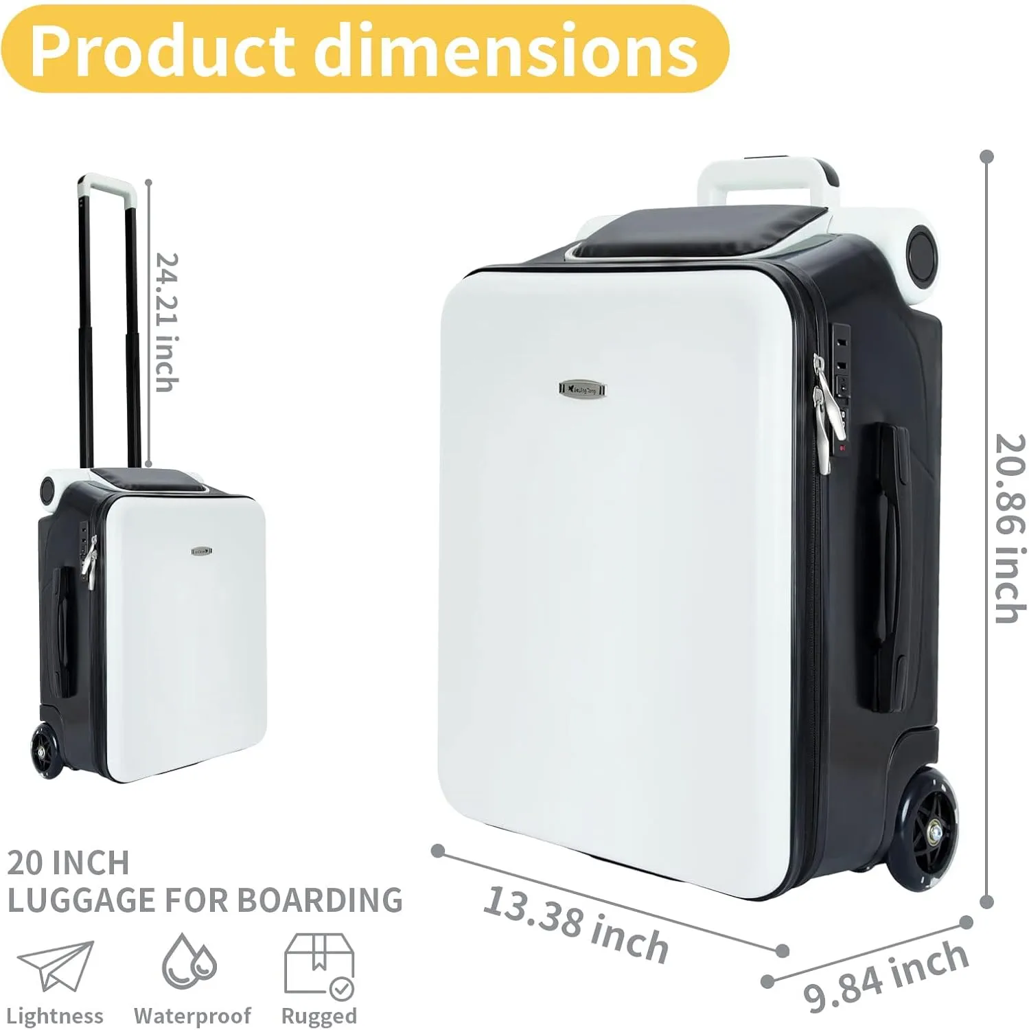 LemoHome Expandable Luggage with Spinner Wheels,Large Suitcases with Child Seat Design,Hard Luggage for Women and Men,20 inch Hardside Carry on Luggage for Travel (black and white visor)